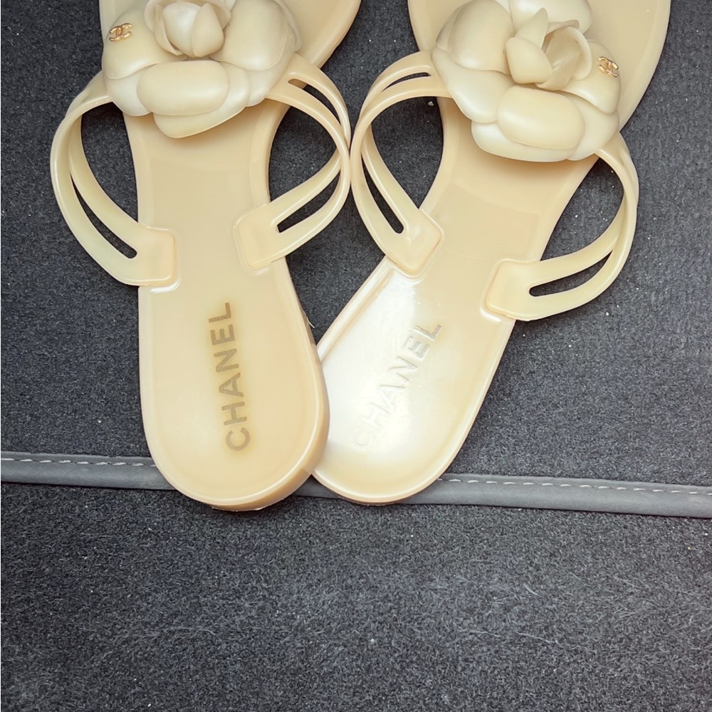 Chanel Cream Sandals with Floral Accent